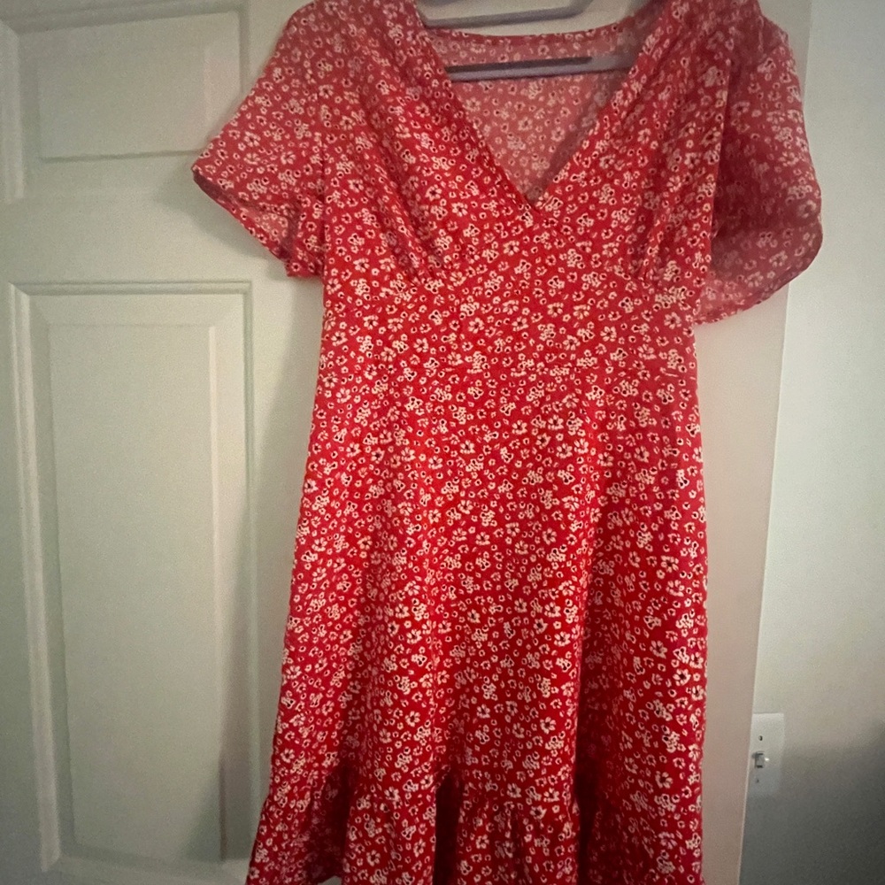 Amazon Essentials Red and White Ruffled Tiered Midi Sundress